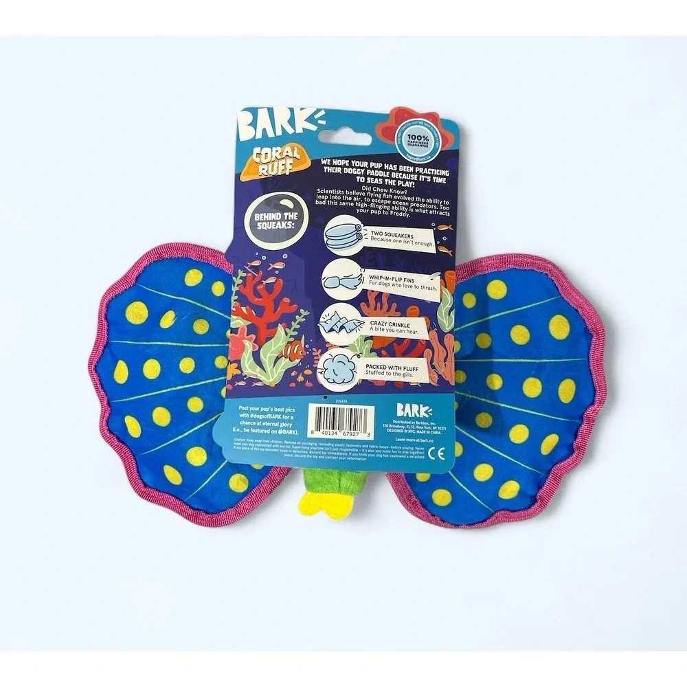 Bark Box Freddy Flying Fish M-L Dog Toy Crinkle Squeaker Barkbox